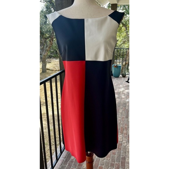 La Petite Robe Chiara Boni Black Red White Colorblock Cocktail Dress Size 44 - Picture 6 of 16